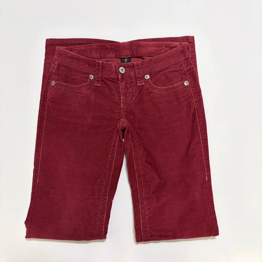 London Jean Corduroy Pants 0 Long Burgundy Y2K Low Rise Bootcut Indie Sleaze